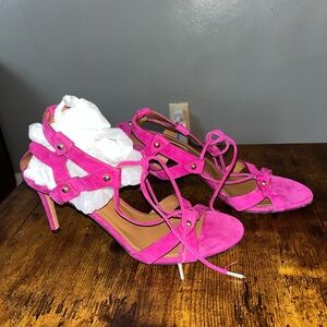 Aquazzura strappy suede sandals in fuchsia pink